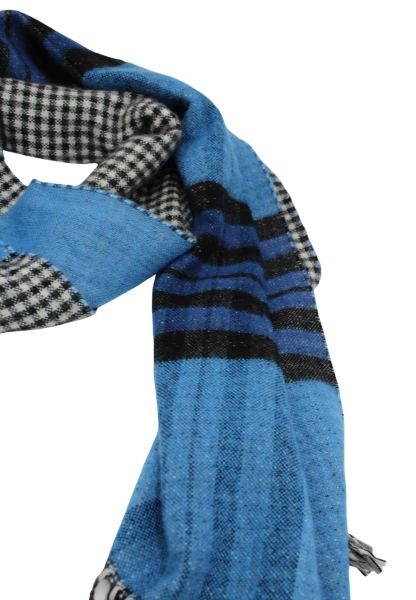 -50% SALE Leslii Schal Muster-Mix gemusterter Schal Streifen-Muster Fransen-Schal kariert in Blau Limitierter Zeitrabatt