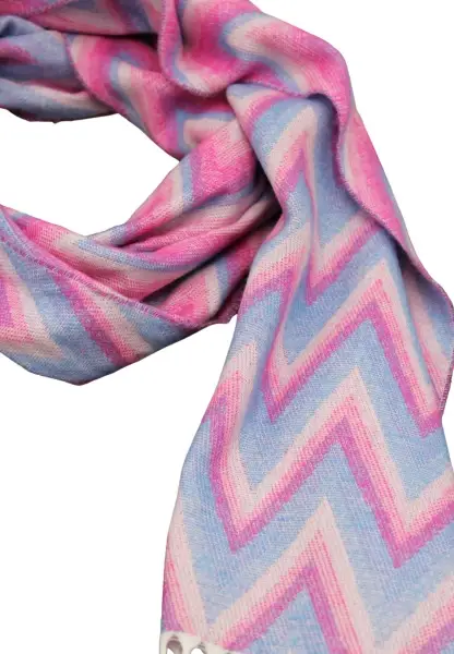 -50% SALE Leslii Schal Zickzack-Muster gemusterter Fransen-Schal Muster-Schal in Pink Blau Fabrikpreis