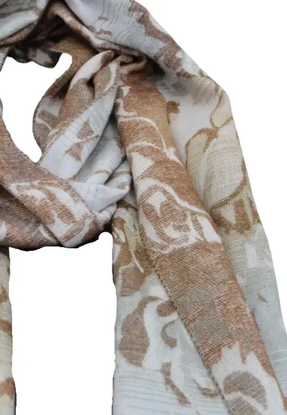 -50% SALE Leslii Schal Blumen-Muster Rosen gemusterter Fransen-Schal Muster-Schal in Braun Beige Günstig kaufen