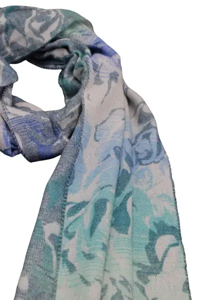 -50% SALE Leslii Schal Blumen-Muster Rosen gemusterter Fransen-Schal Muster-Schal in Blau Mint Versandkostenfrei