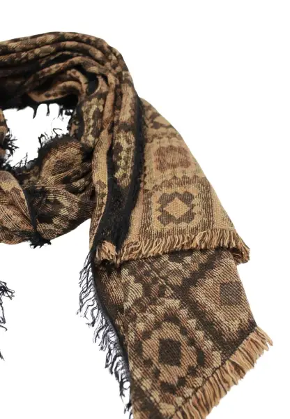-50% SALE Leslii Schal Kachel-Muster brauner Muster-Schal Fransen-Schal gemustert in Camel Braun Begrenztes Angebot