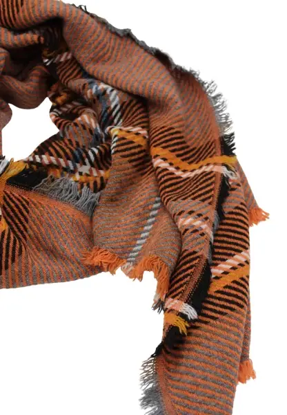 -50% SALE Leslii Schal Streifen-Muster oranger Schal Fransen-Schal gemustert in Orange Schwarz Online Shopping