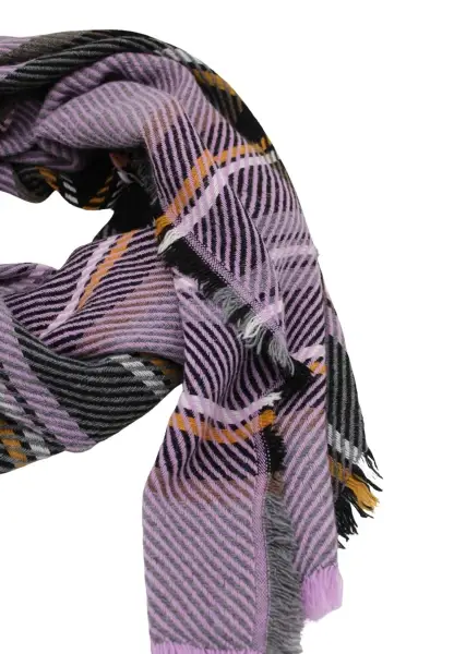 -50% SALE Leslii Schal Streifen-Muster lilafarbener Schal Fransen-Schal gemustert in Lila Schwarz Exklusivangebot