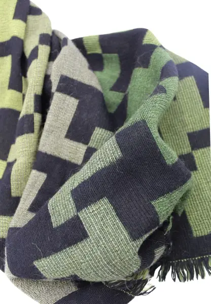 -50% SALE Leslii Schal XXL Hahnentritt-Muster grüner Schal Fransen-Schal gemustert Grün Schwarz Saisonschlussverkauf