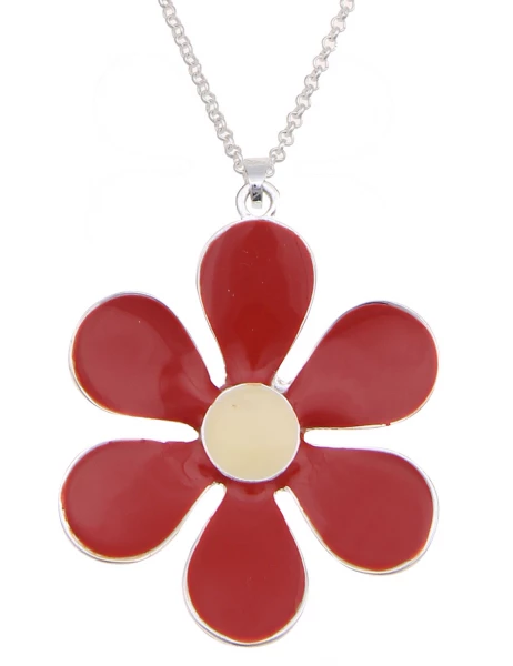 -50% SALE Leslii Lange Halskette Colour Flower in Silber Rot Saisonschlussverkauf