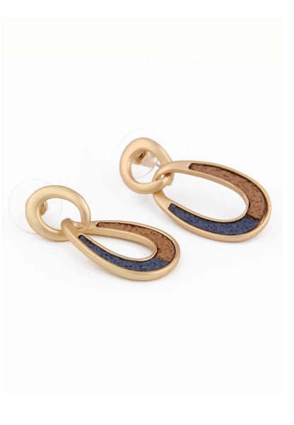 Leslii Damen-Ohrringe mit ovalem Anhänger und Steinchen Modeschmuck-Ohrringe Braun Blau Gold Fabrikverkauf