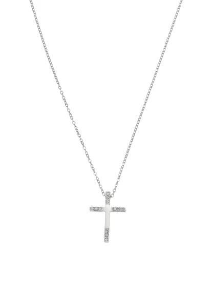 Leslii Kurze Halskette Strass Kreuz Edelstahl Silber 50% Rabatt mit kostenlosem Versand