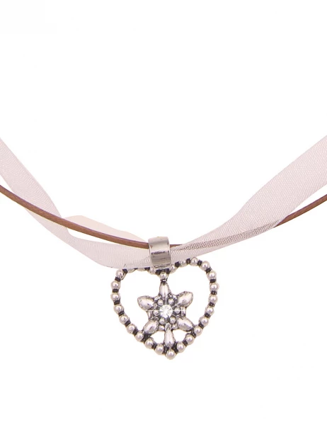 -50% SALE Leslii Damen-Kette Edelweiß Herz kurze Halskette Dirndl Oktoberfest Wiesn in Braun Weiß Letzte 3 Tage