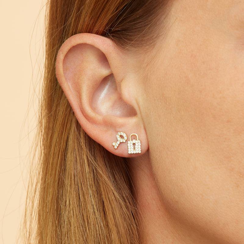 Mosuo Jewellery Schloss und Schlüssel Diamant Ohrstecker Neueste Mode