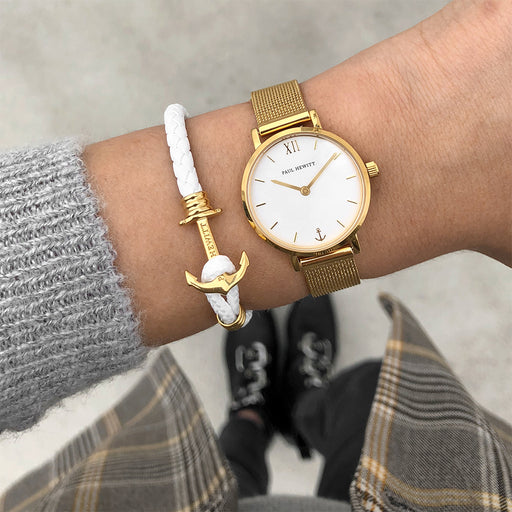 Paul Hewitt Ankerarmband Phrep Lite Gold Leder Weiß Neuheiten