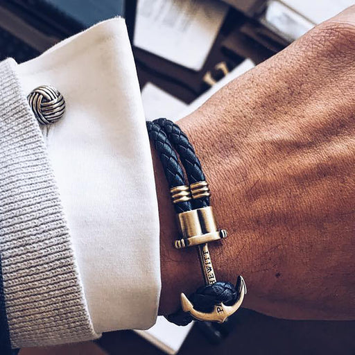 Paul Hewitt Ankerarmband Phrep Messing Leder Marineblau Sonderangebote
