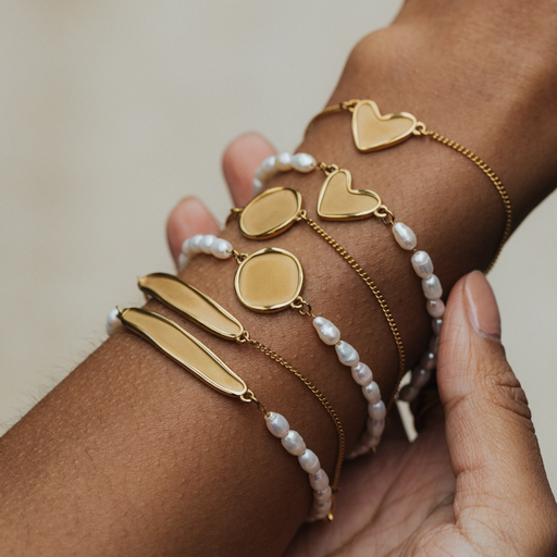 Paul Hewitt Engravable Coin Pearl Armkette Gold Neueste Stile