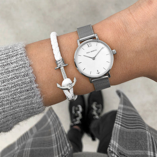 Paul Hewitt Ankerarmband Phrep Lite Silber Leder Weiß Großer Ausverkauf