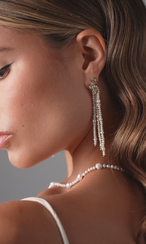 Paul Valentine Adorn Earrings Pearl Tassel Clearance-Verkauf