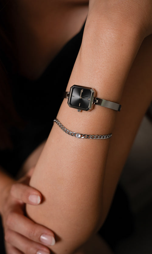 Paul Valentine Ethereal Watch & Curb Bracelet Set Silver im Angebot