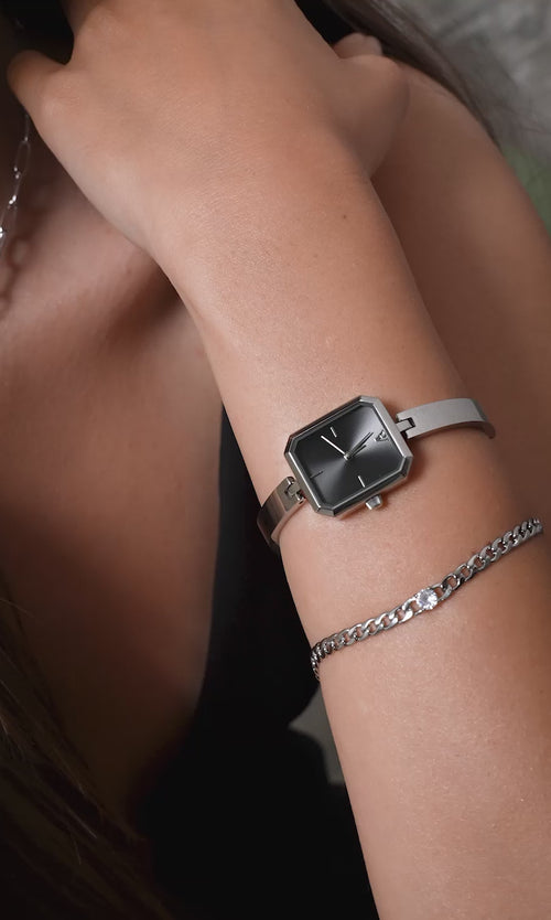 Paul Valentine Ethereal Watch & Curb Bracelet Set Silver im Angebot