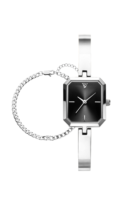 Paul Valentine Ethereal Watch & Curb Bracelet Set Silver im Angebot