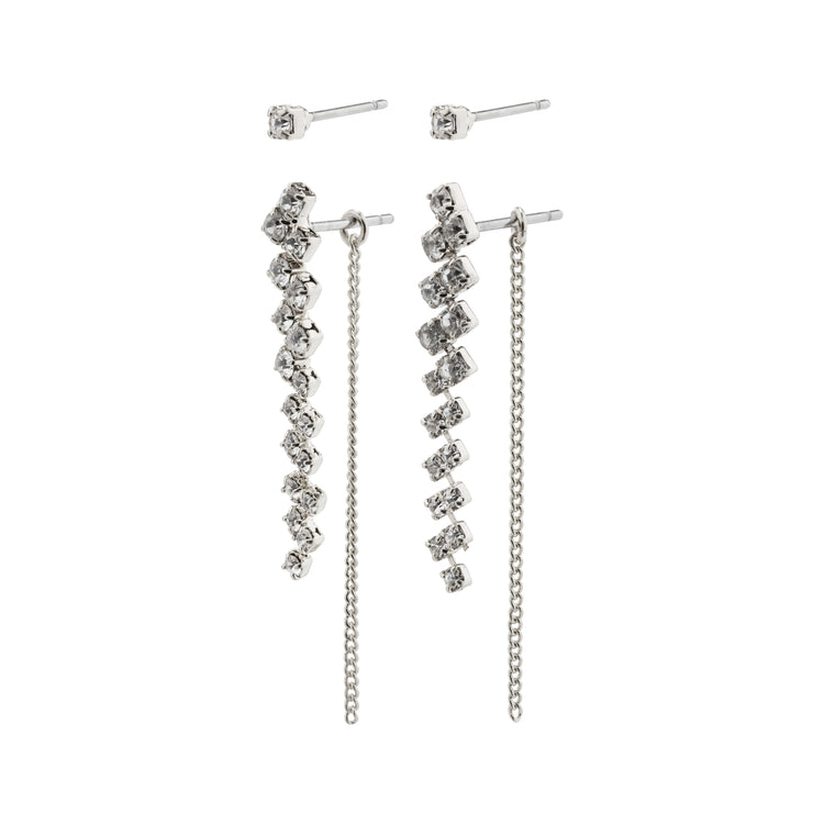 Pilgrim JOLENE recycelte Kristallohrringe, 2-in-1 Set, versilbert Versandkostenfrei