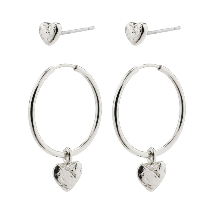 Pilgrim JAYLA recycelte Ohrringe mit Herz, 2-in-1-Set, versilbert Online Shopping