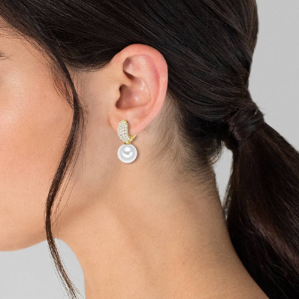 Rafaela Donata Orhänger Sterling Silber gelbgold Südsee-Muschelkernperle weiß Zirkonia weiß Online Outlet