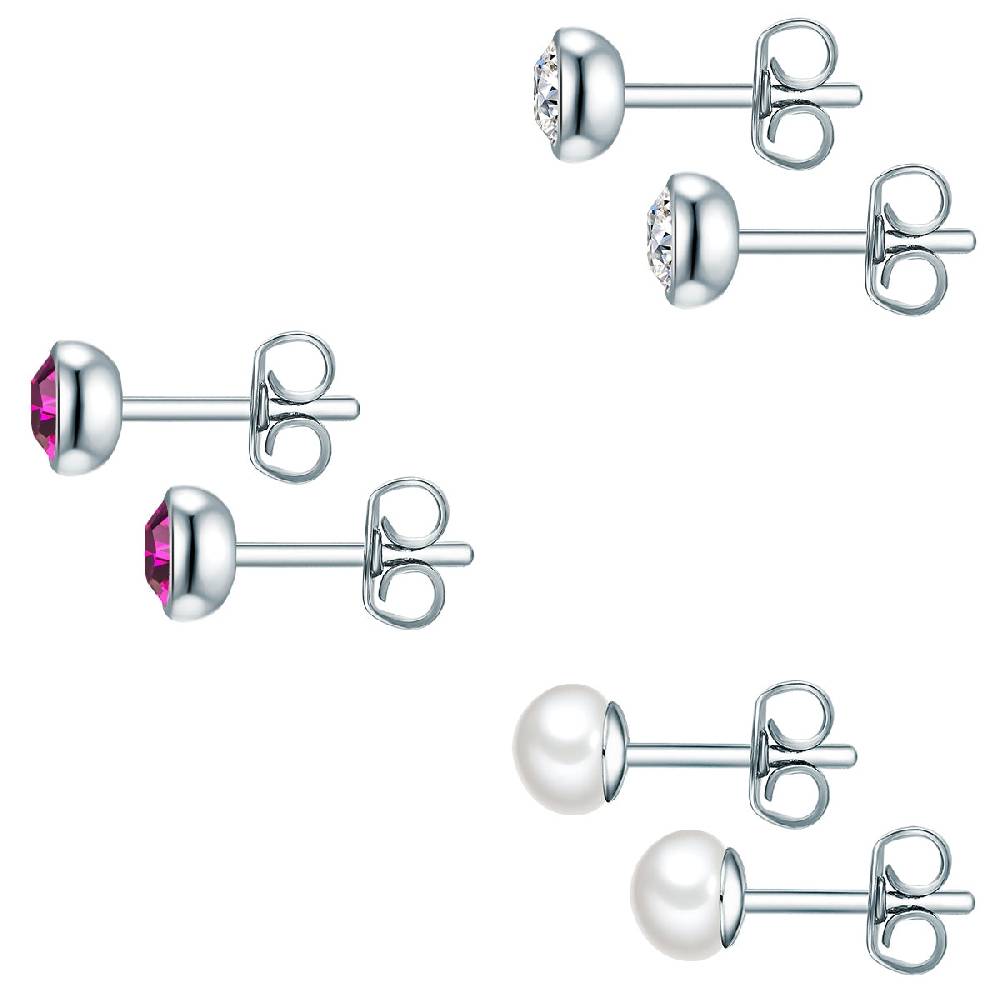 Rafaela Donata 3er Set Ohrstecker Sterling Silber Süßwasser-Zuchtperle weiß verziert mit Kristallen von Swarovski® Saisonschlussverkauf