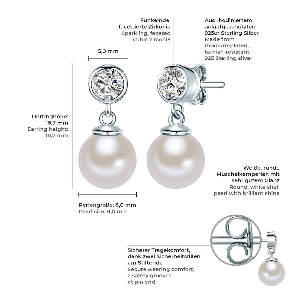 Rafaela Donata Ohrstecker Sterling Silber Südsee-Muschelkernperle weiß Zirkonia weiß Nur für heute