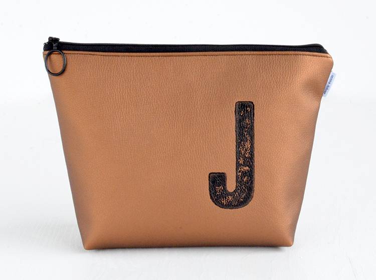 Renna Deluxe Waschtasche Metallic BRONZE mit Buchstabe personalisiert, vegan Blitzangebot
