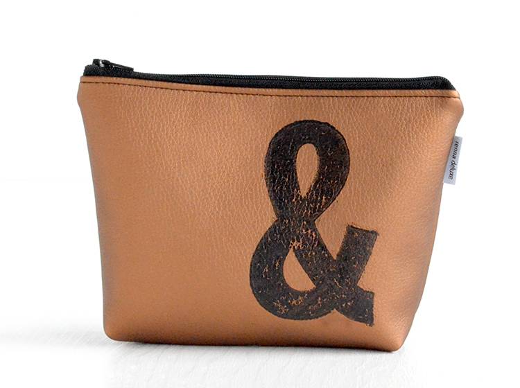 Renna Deluxe Kosmetiktasche Metallic BRONZE mit Buchstabe / vegan Räumungsverkauf