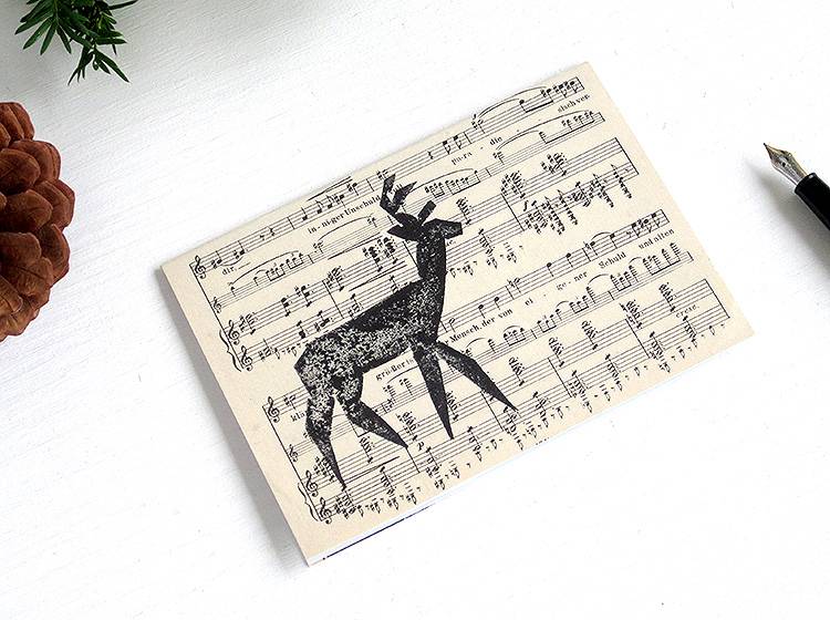 Renna Deluxe Klappkarte mit Hirsch auf Notenpapier Fabrikpreis
