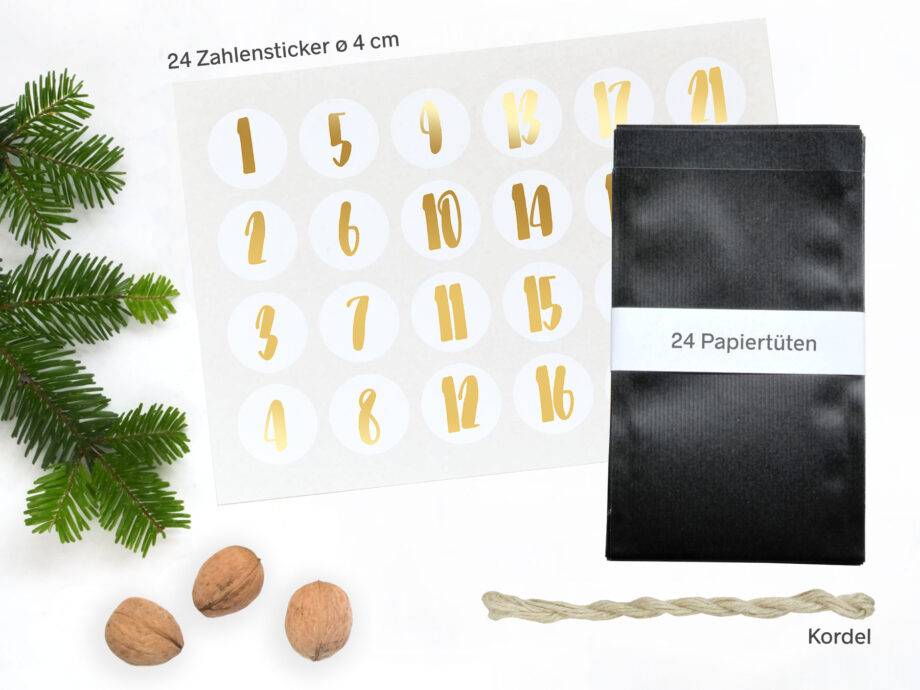 Renna Deluxe Adventskalender Gold metallic mit schwarzen Tüten im Angebot