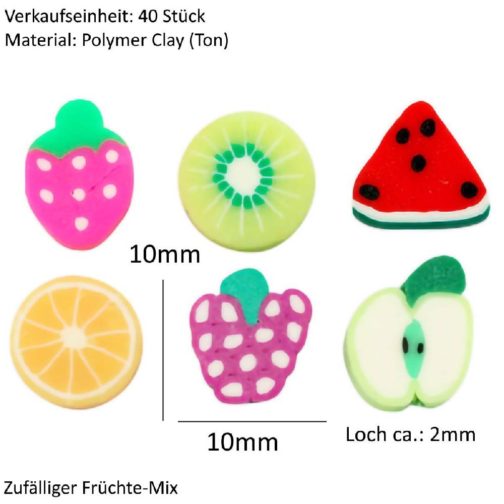 Sadingo Polymer Clay Perlen | 40 Stk., 10mm, Früchte Super Rabatt