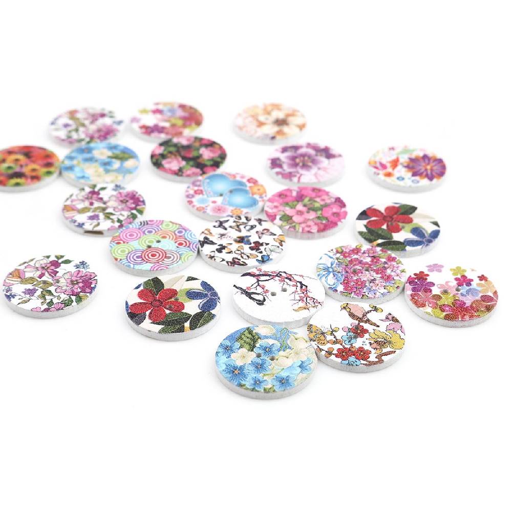 Sadingo Holzknöpfe Blumen Mix - 100 Stück - 25 mm online sichern Angebote
