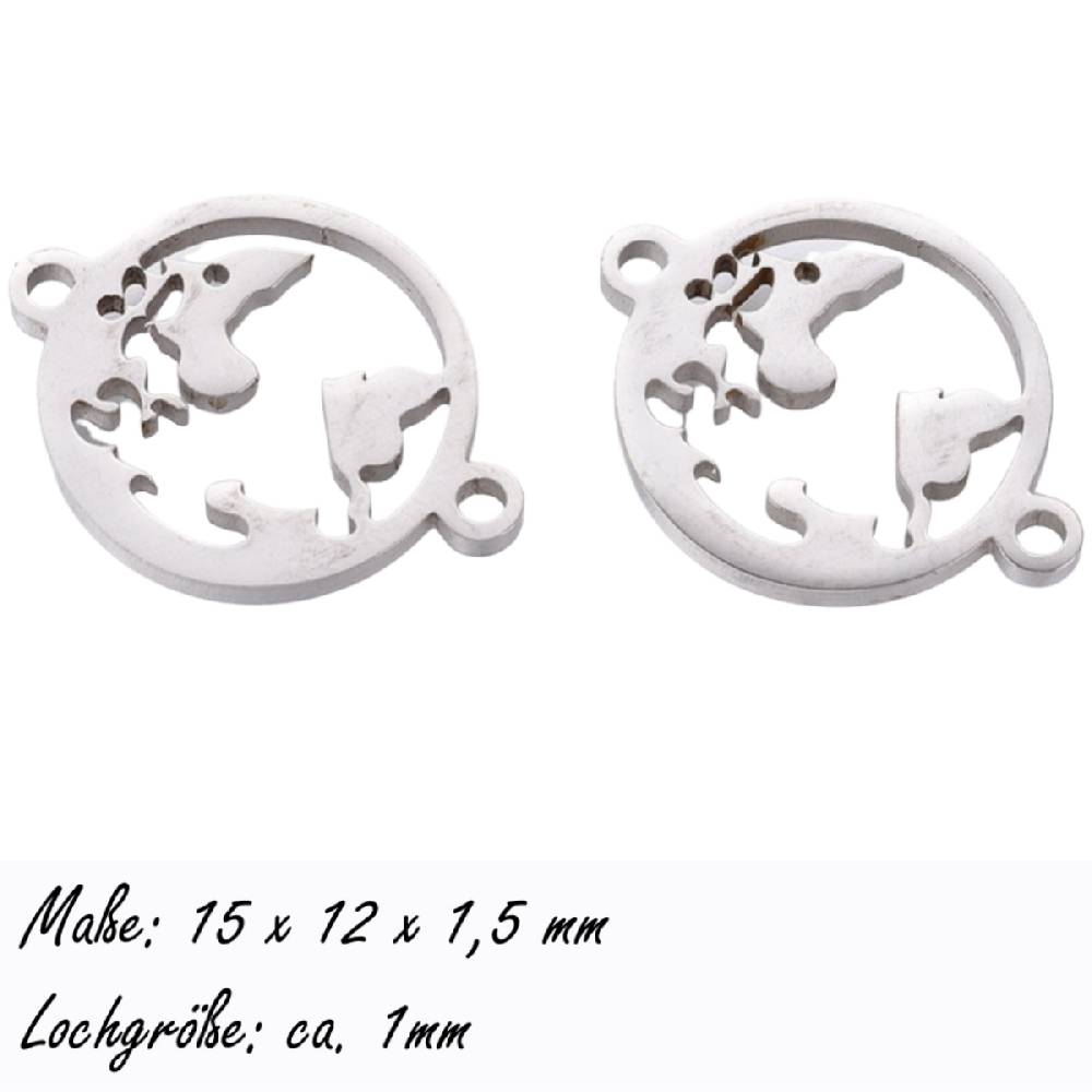 Sadingo Schmuckverbinder Weltkugel | 20 x 15 mm, 10 Stk., Edelstahl VIP-Rabatte