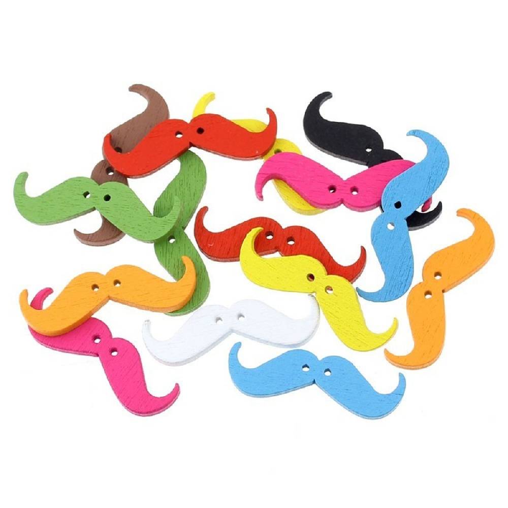 Sadingo Holzknöpfe Moustache, Bart - 50 Stk. - 35 x 11 mm Cyber Monday