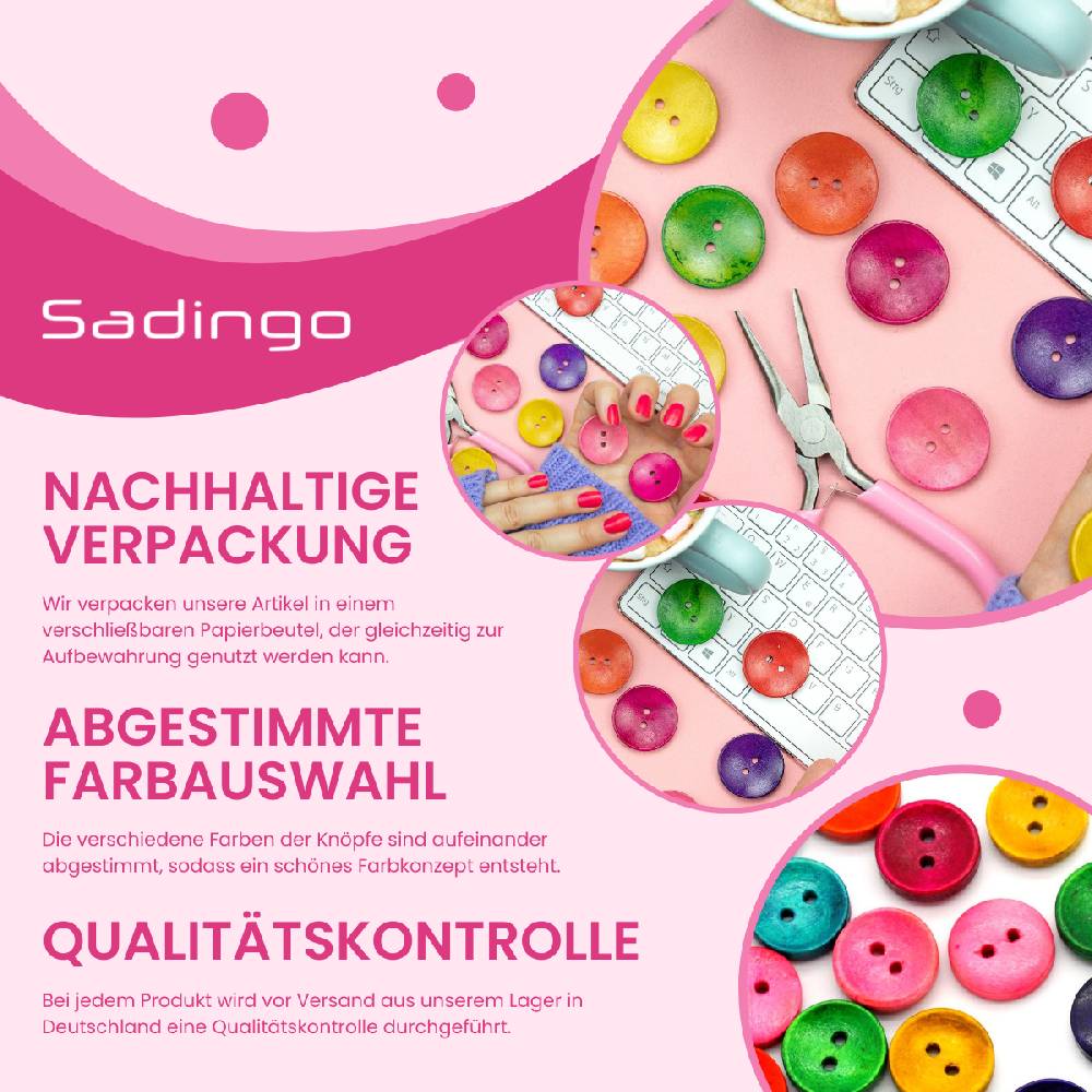 Sadingo Holzknöpfe zum aufnähen, 50 Stück-Ø 3 cm, bunter Mix Zeitlich begrenztes Angebot