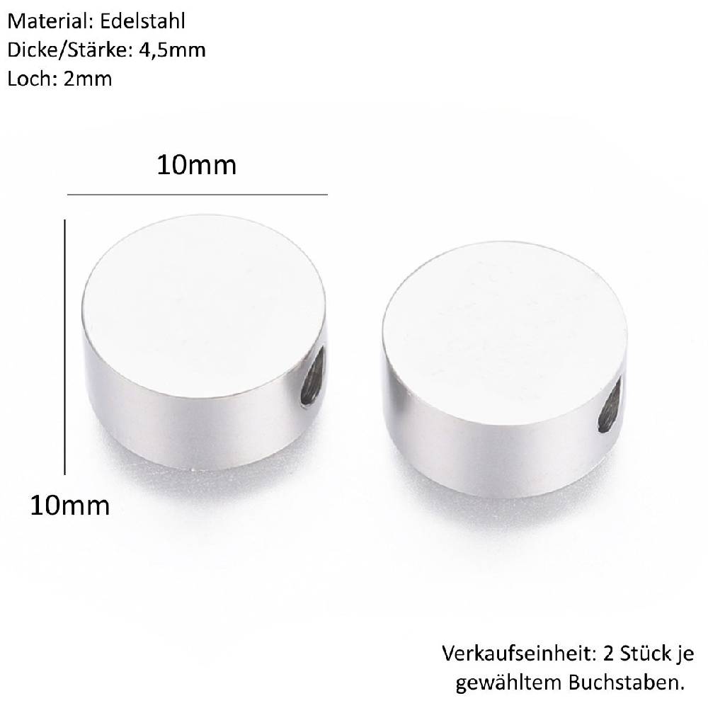 Sadingo Buchstabenperlen Edelstahl 2 Stück 10mm, Buchstabe wählbar Vierteljährliche Förderung
