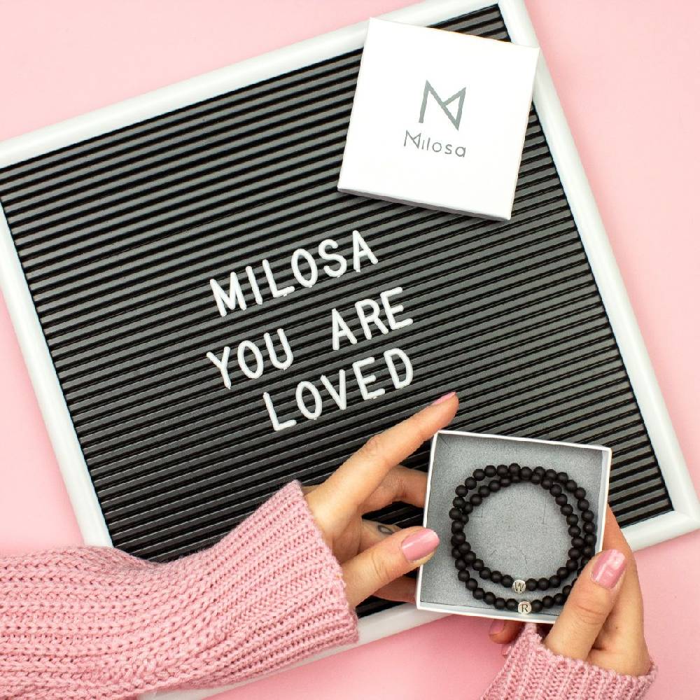 Sadingo Partnerarmband Set aus schwarzen Acrylperlen Rabatt