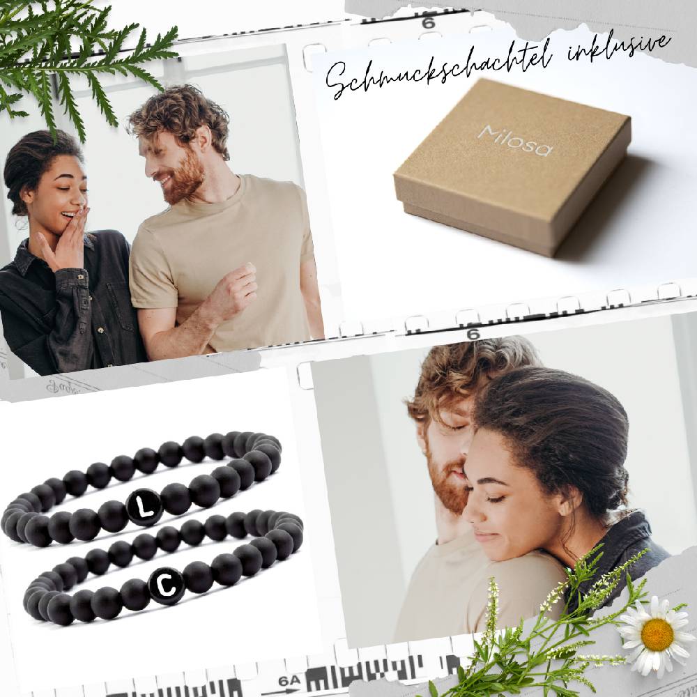 Sadingo Partnerarmband-Set aus schwarzen Acrylperlen Sonderangebote
