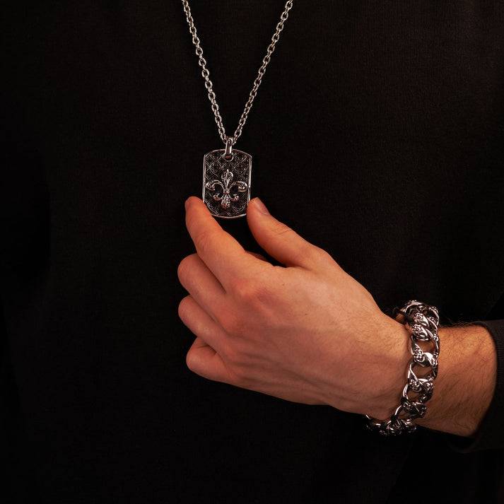 Save Brave Ankerkette Queen mit Dog Tag Anhänger Fleur de Lys Fabrikpreis