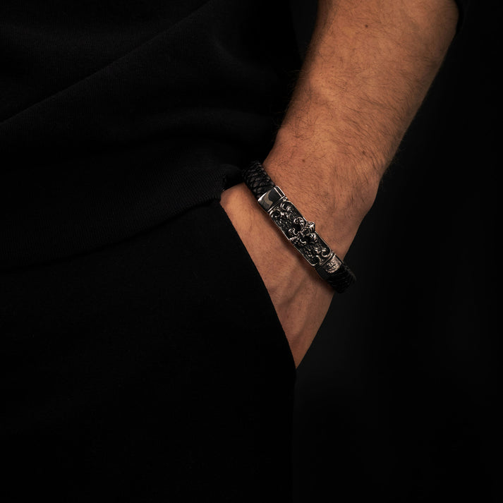 Save Brave Armband Zulu mit Fleur de Lys aus geflochtenem Leder & Edelstahl Cyber Monday