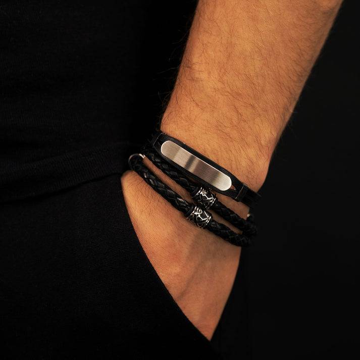 Save Brave Doppeltes Lederarmband Oscar mit Beads aus Edelstahl Osterangebot