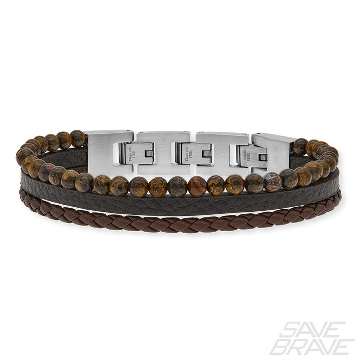 Save Brave Armband Tyler aus Leder & Onyxperlen Valentinstagsangebot