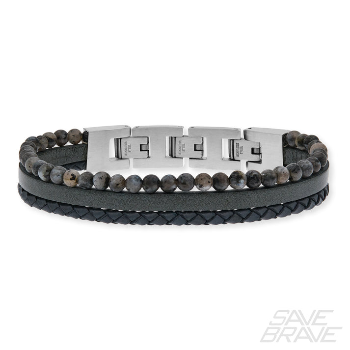 Save Brave Armband Tyler aus Leder & Onyxperlen Valentinstagsangebot