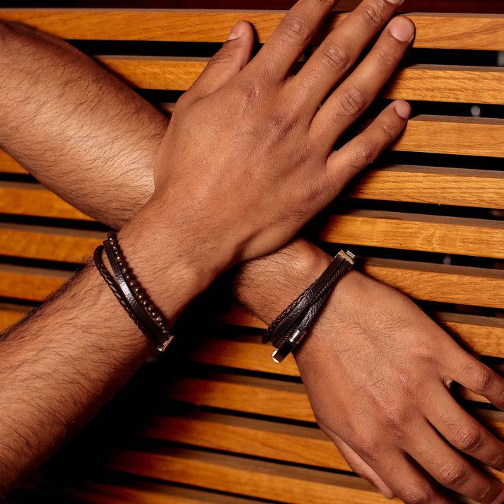 Save Brave Armband Tyler aus Leder & Onyxperlen Valentinstagsangebot
