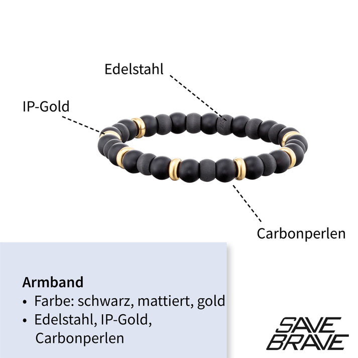 Save Brave Perlenarmband Russell mit Carbon & Edelstahl Kauf eins, bekomm eins gratis