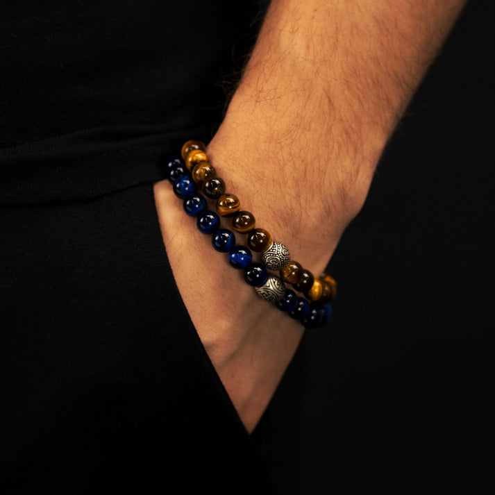 Save Brave Stretcharmband aus blauen Tigeraugenperlen mit Keltischem Knoten Riesige Ersparnisse