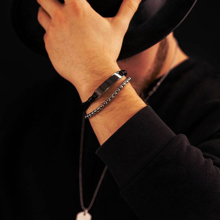Save Brave Doppeltes Armband Oliver aus Edelstahl & Leder Outlet