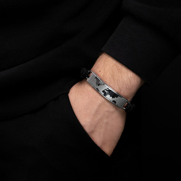 Save Brave Polyesterarmband Worldmap schwarz - Welt silber Verkauf