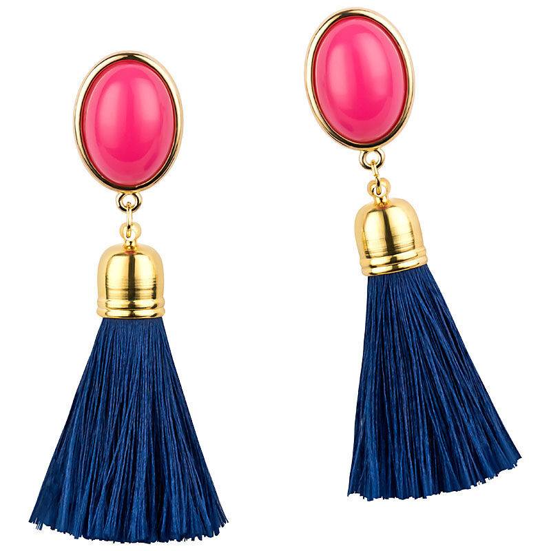 SchwesterSchwester Quasten Ohrringe als Ohrstecker in Pink mit dunkelblauer Quaste von AmuseToi Discount Store für neue Produkte