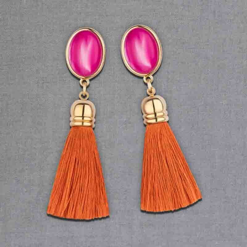 SchwesterSchwester Schimmernde pinkfarbene Ohrstecker mit Quaste in Rostorange von AmuseToi Speichern exportieren